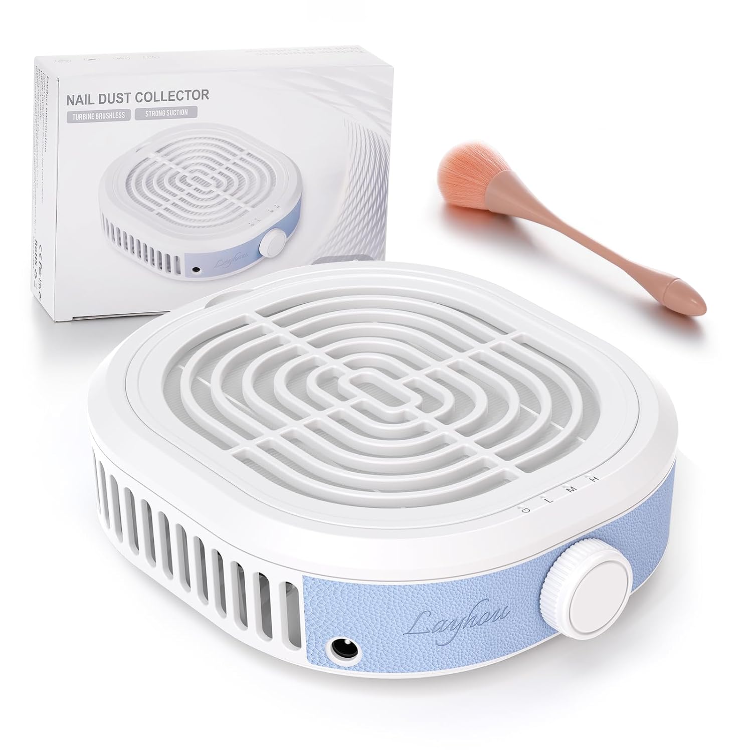 Professional Nail Dust Collector, 80 W Mini Portable Table-Top Vacuum with Brush, 3 Suction Levels, 10 Non-Woven Cotton Filter Elements, for Nail Tech & Salon Manicures