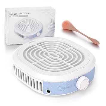 Professional Nail Dust Collector, 80 W Mini Portable Table-Top Vacuum with Brush, 3 Suction Levels, 10 Non-Woven Cotton Filter Elements, for Nail Tech & Salon Manicures