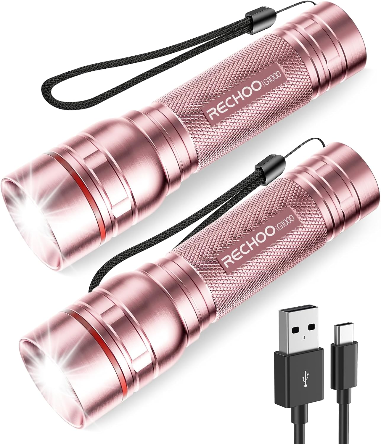 Rechargeable Flashlights High Lumens, KOOPER Super Bright Flash Light Pink, Small Zoomable LED Flashlight with 3 Lighting Modes, Portable Tactical Flashlight for Camping Essentials, Gift for Women