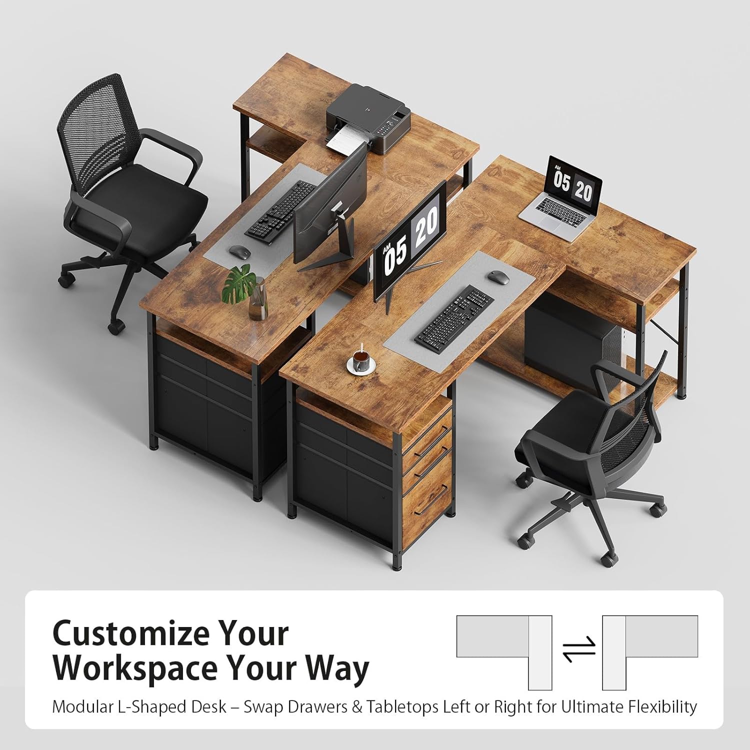 47" Computer Desk with Drawers, Desks for Bedrooms, Writing Desk with Storage, Work Desk for Small Space, Rustic Brown - Image 5