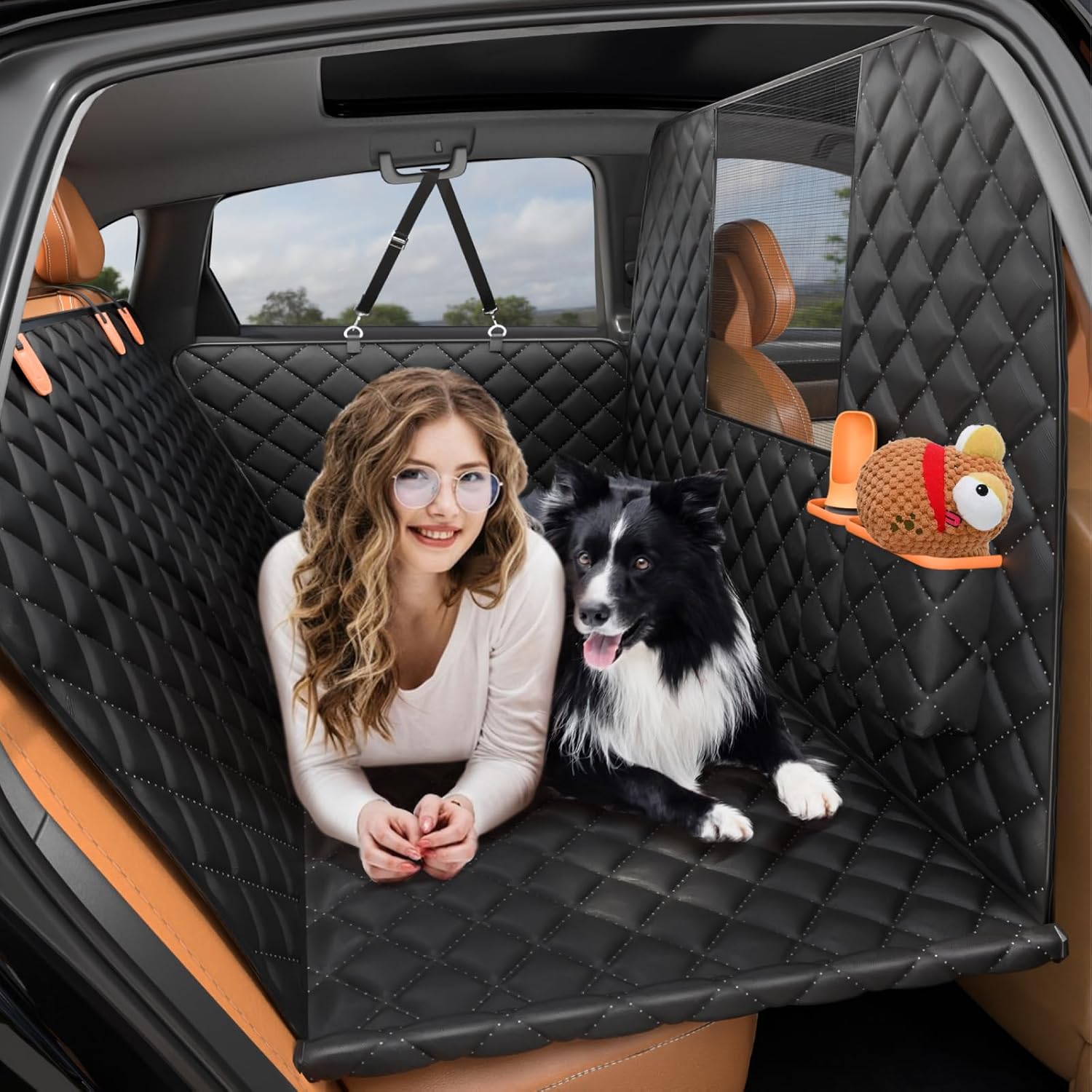 Back Seat Extender for Dogs, Hard Bottom Dog Car Seat Cover - Supports 400lbs, Back Seat Pet Cover with Car Barrier, Dog Hammock for Car SUV and Trucks