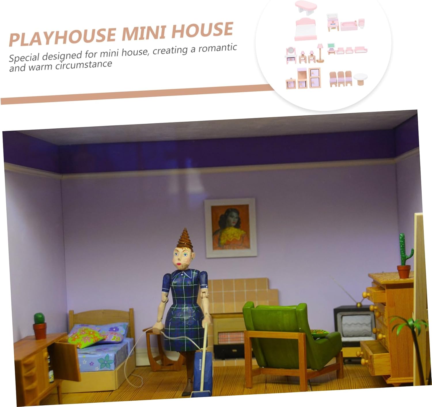 22Pcs Mini Dollhouse Furniture Realistic Bedroom Living Room Bathroom Kitchen Accessories for Miniature Doll Furniture for Creative Play