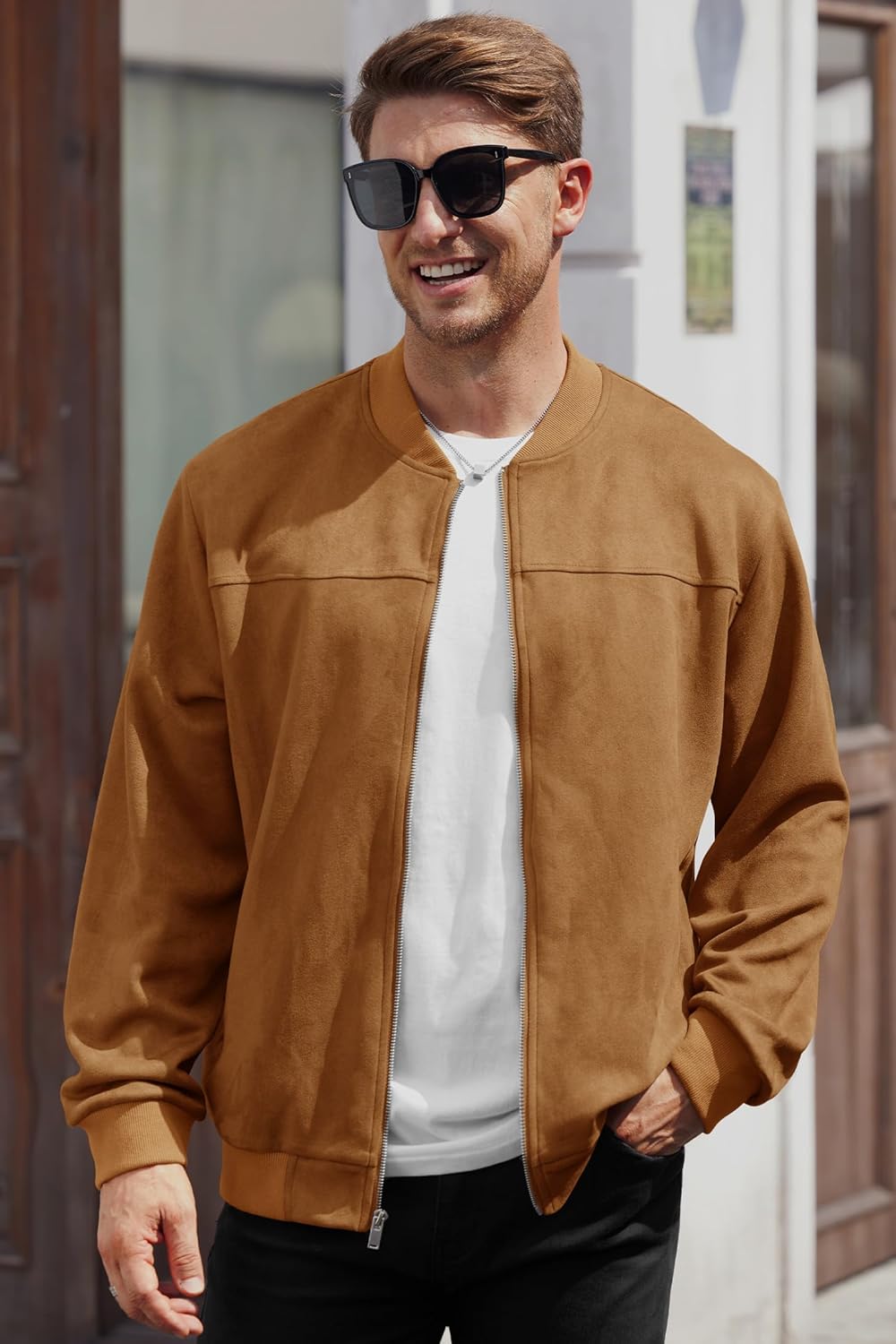 Jaqueta bomber masculina de camurça, casual, pesada, com zíper (P-GGG) em promoção! Veja a oferta e mais achadinhos de Jaquetas & Casacos 4 Hoje é o melhor dia para comprar Jaqueta bomber masculina de camurça, casual, pesada, com zíper (P-GGG) com aquele preço maroto! Promoção! Aproveite a oferta! 4