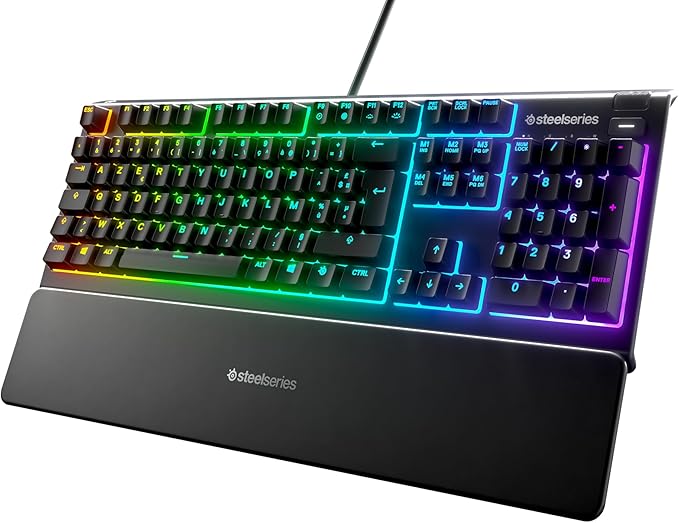 SteelSeries Apex 3 - Teclado RGB para gaming - Iluminación RGB de 10 zonas - Resistencia al agua IP32 - Reposamuñecas magnético superior - Teclado AZERTY Francés
