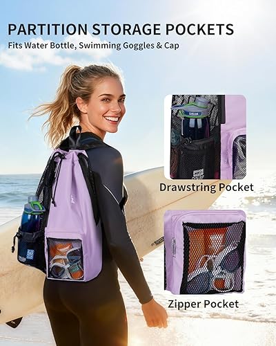 Miniatura 2 de WANDF Mochila de Malla con Cordón para Natación, con Bolsillo para Artículos Húmedos, para Natación, Gimnasio y Equipo de Entrenamiento