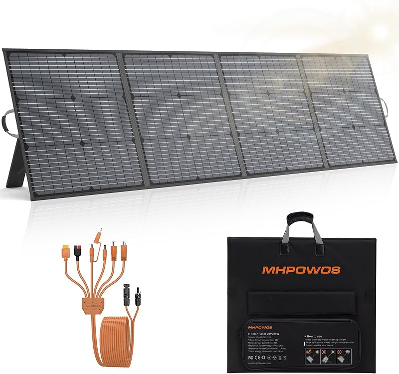 220W Portable Solar Panel for Power Station,Foldable Solar Charger 20V | 23.5% High Efficiency,IP67 Waterproof,7-in-1 Output Connector,Adjustable Bracket for Outdoor RV Camping Blackout