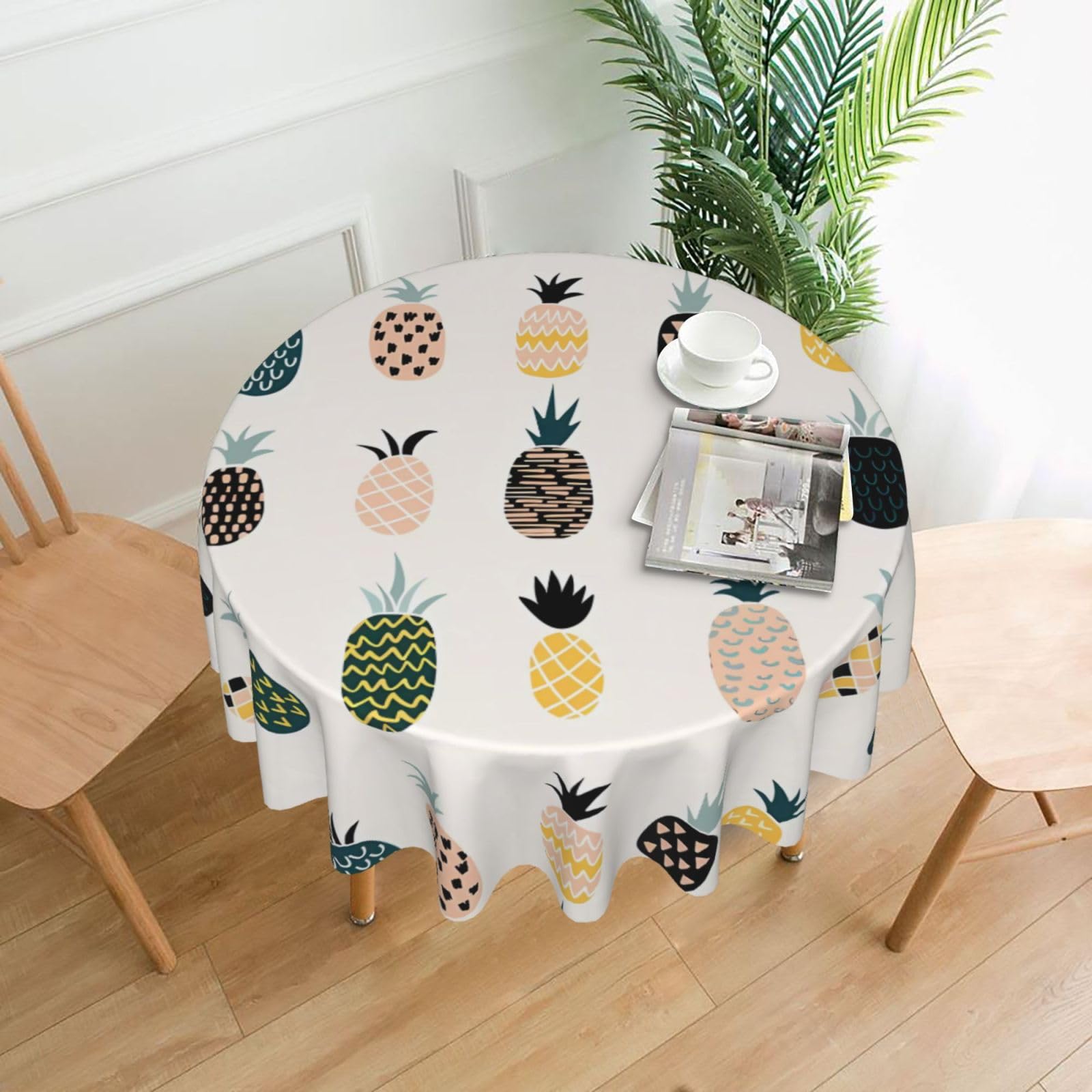WHJSSF Pineapple Prints Round Decorative Tablecloth 60in - Elevate Your Dining Experience with a Stylish & Protective Table Throw
