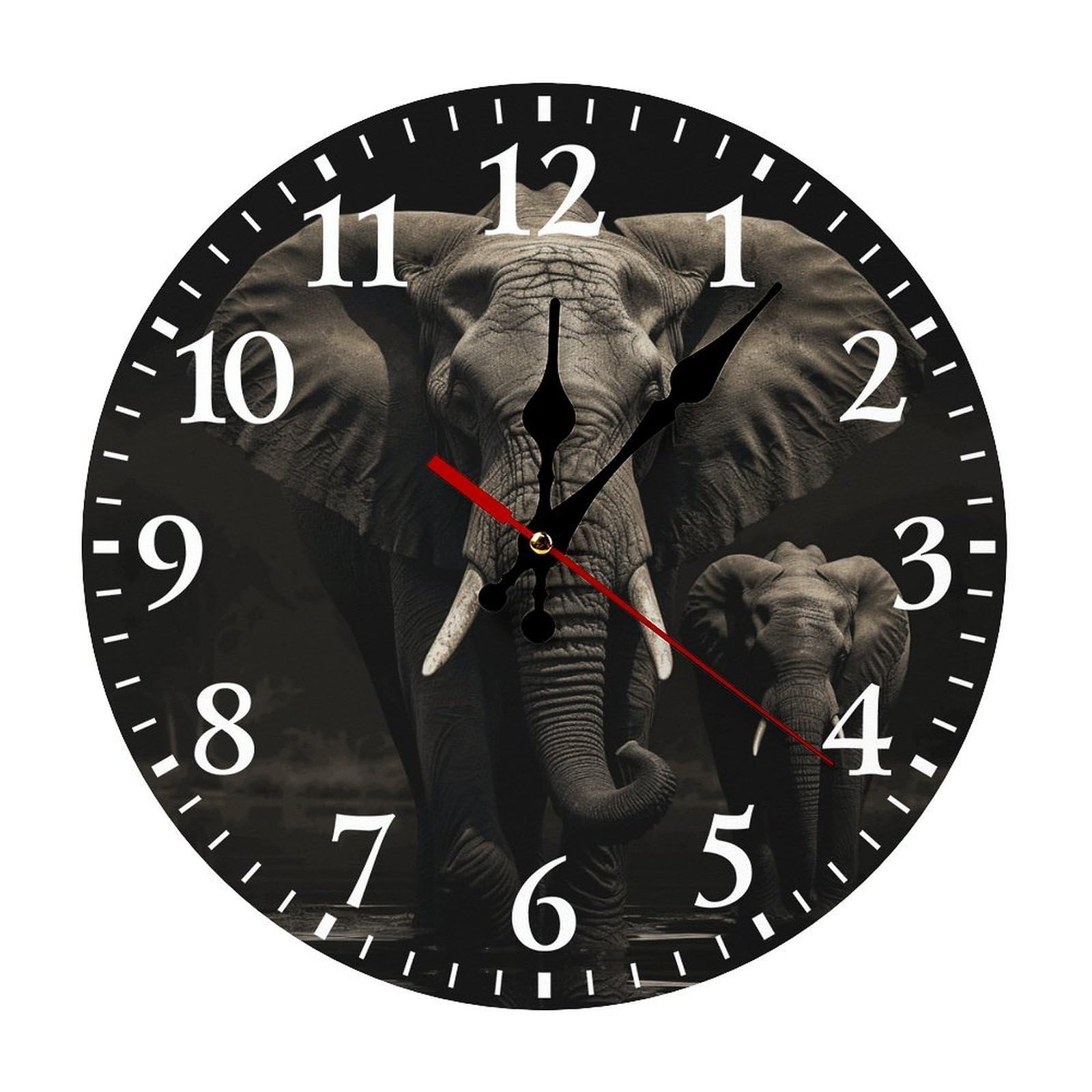 NTVOWPZO 10 Inch Wall Clock Elephant Black Battery Operated Wall Clocks Silent Non-Ticking Round Wall Clock for Living Room Kitchen Home Office Wall Decorative Clock