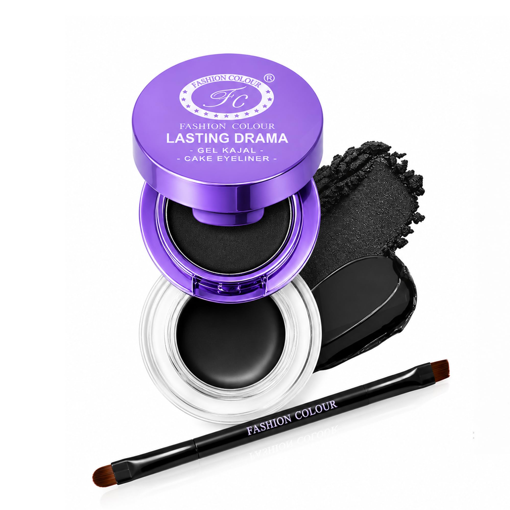 FASHION COLOUR 2 in 1 Gel Eyeliner and Smudge Proof Waterproof Kajal | 24Hrs Lasting Drama | Waterproof Kajal Black Long Lasting | Smudge-Proof Gel Eyeliner | Water-resistant | Quick Dry | Dual End Liner Brush | 4g (Black)-picture-29