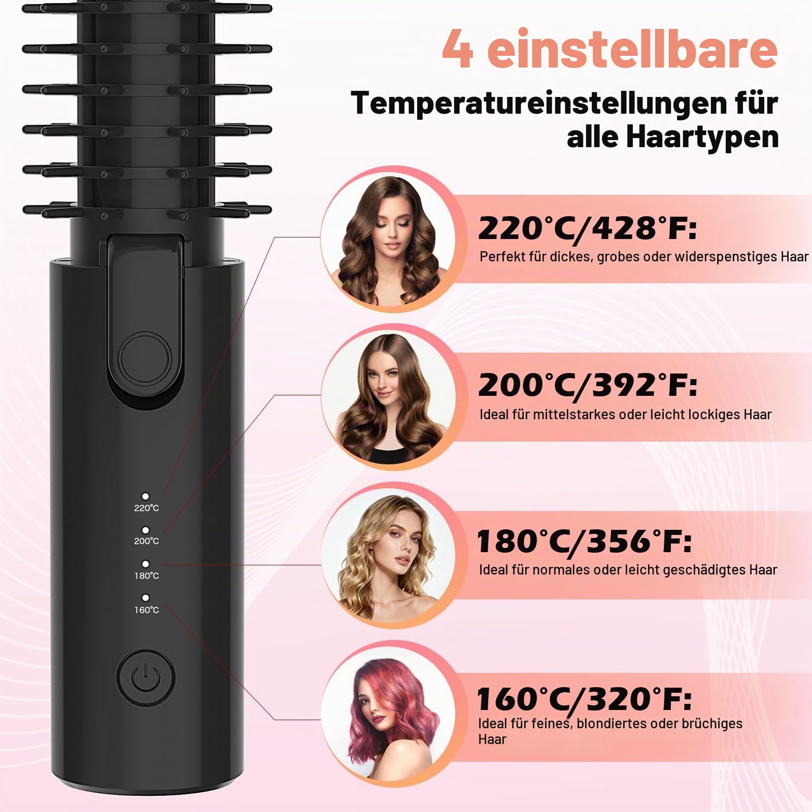Schnurloser Lockenstab 32mm mit 4 Temperaturen, tragbarer Reise-Lockenstab | 7000mAh USB-aufladbar für Lockenstab Große Locken, mit 10-Minuten-Abschaltautomatik (Schwarz)