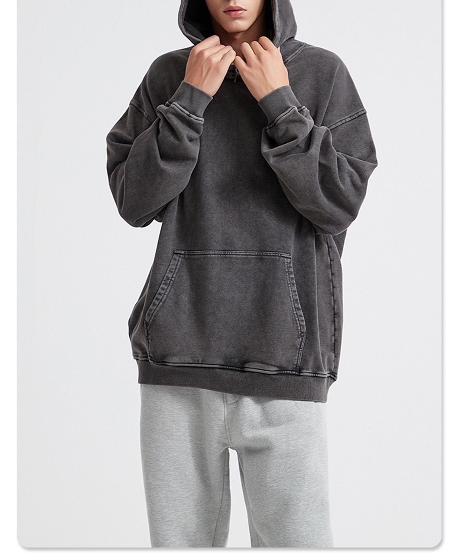 Felpa con cappuccio unisex oversize con lavaggio acido vintage felpa in cotone pesante felpe con cappuccio per coppie streetwear