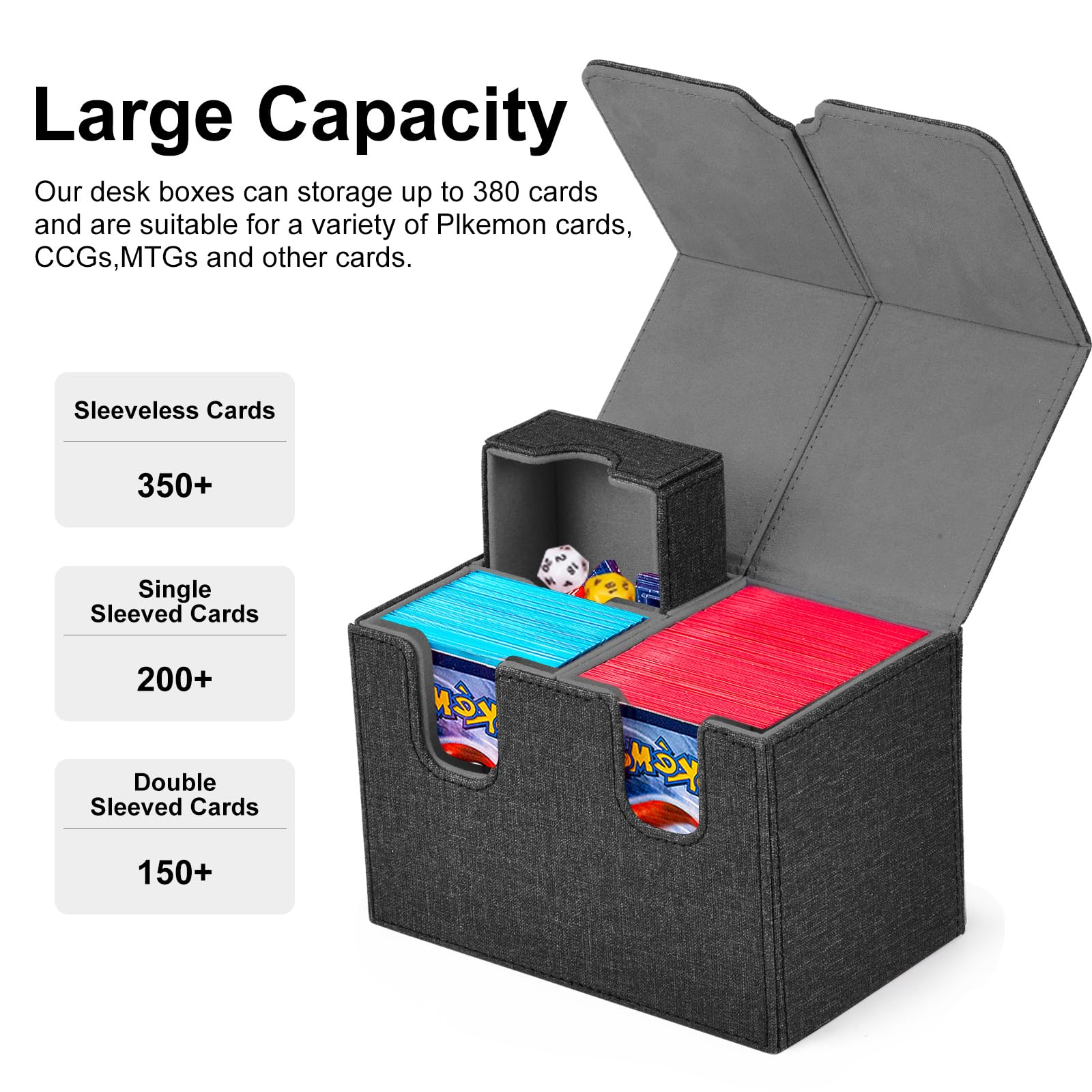 Boîte De Rangement MTG Commander Magnétique – Étui Cuir PU Pour 200+ Cartes, 4 Séparateurs, Compartiment Dés, 2 Porte-Cartes, Fenêtres Affichage
