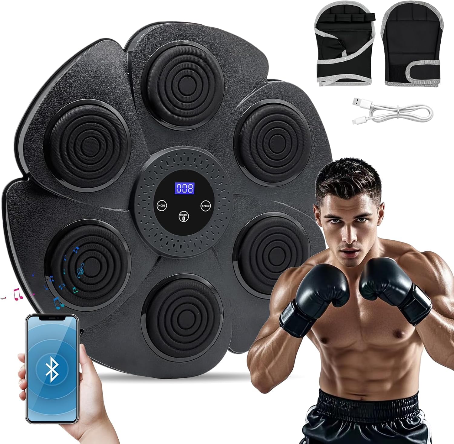 AWOKZA Music Boxing Machine Wall Mounted Smart Bluetooth Music Boxing Trainer with 9 Modes and 18 Speeds with Boxing Gloves,for Adults Kids,Boxing Target Workout Equipment for Office,Home,Gym (AW-04)-picture-25