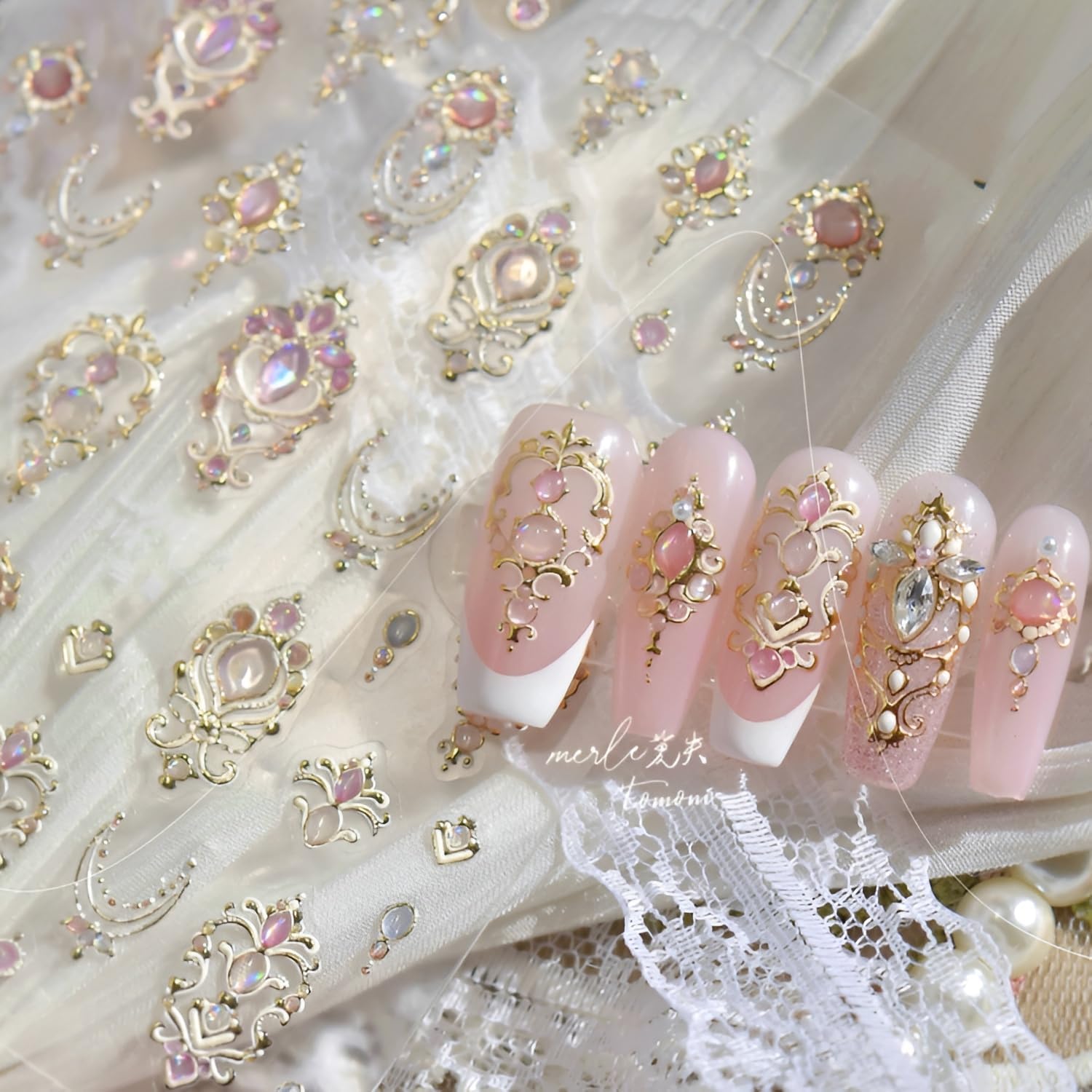 Gold Nail Art Stickers 5D Embossed Nail Stickers Colorful Gemstone Nail Decals Gold Nails Design Supplies for Women Girls DIY Manicure