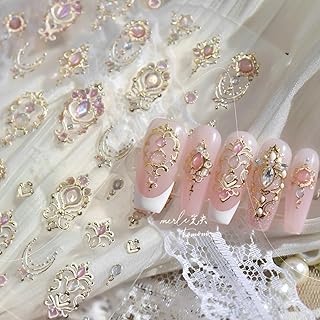 Gold Nail Art Stickers 5D Embossed Nail Stickers Colorful Gemstone Nail Decals Gold Nails Design Supplies for Women Girls DIY Manicure
