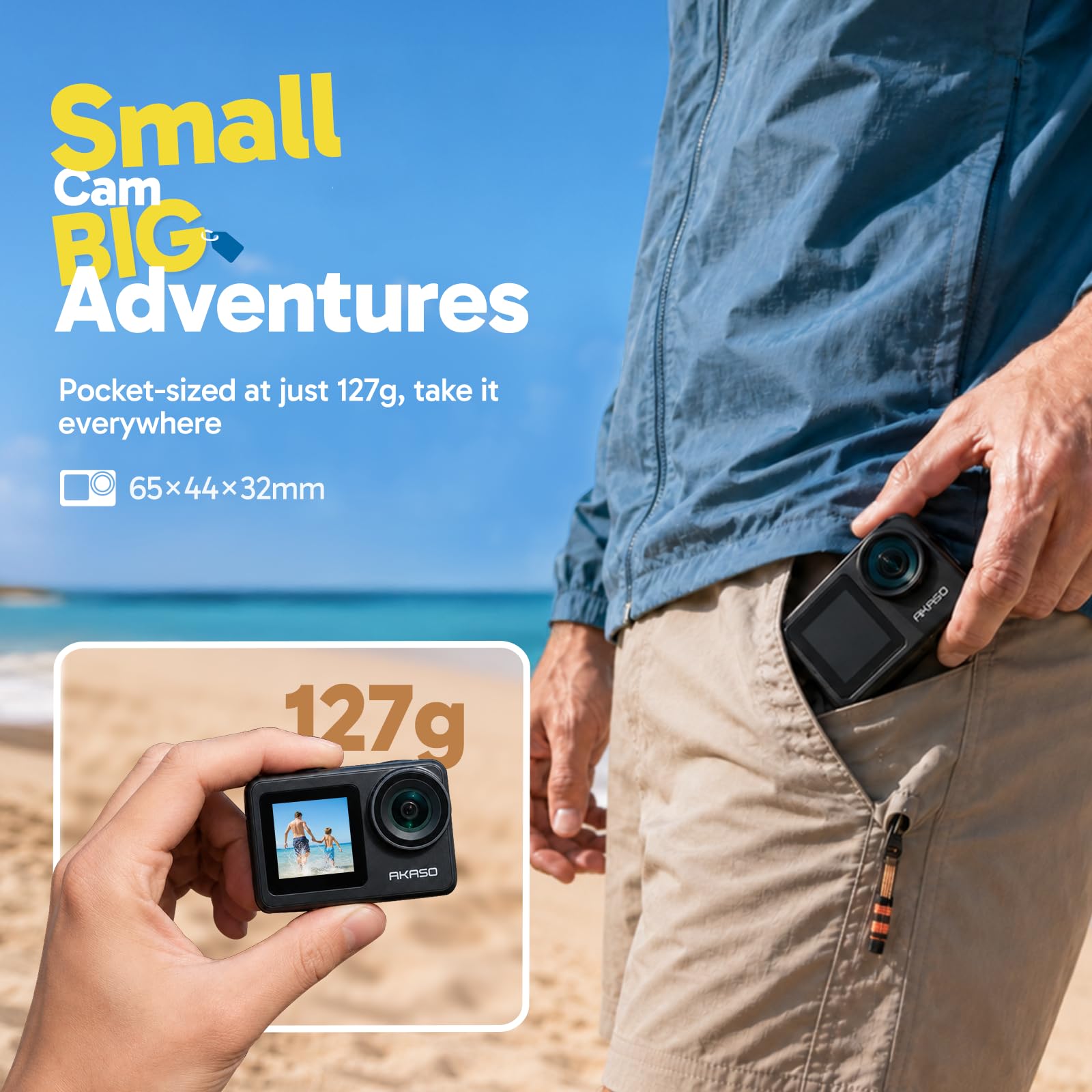AKASO Brave 7 LE Action Cam 4K 30FPS 20MP WiFi, kamera nurkowa 40M z ekranem dotykowym IPX7, kamera stabilizująca EIS 2.0 z podwójnym ekranem i pilotem do pływania, surfowania i nurkowania