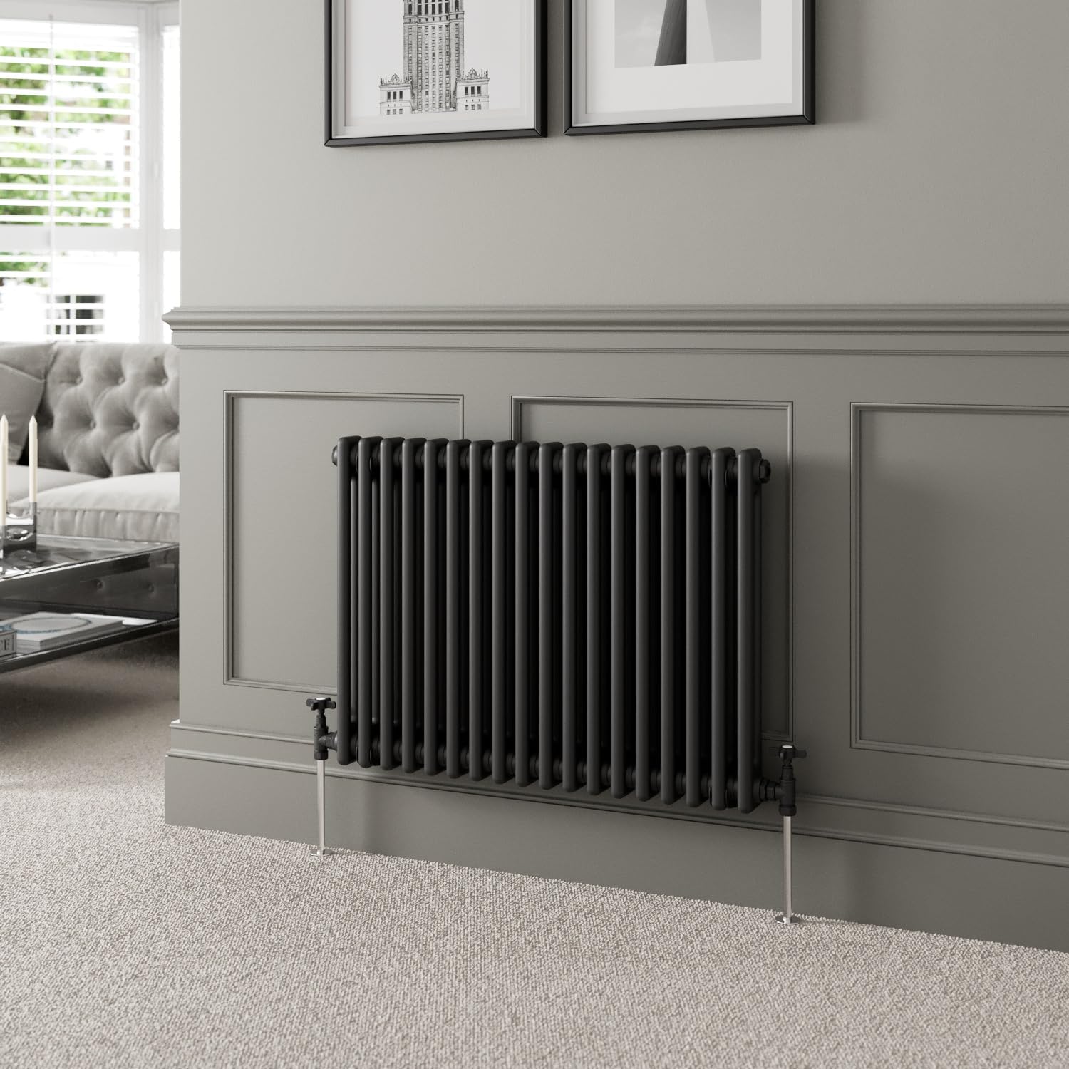 DuraTherm® 600 x 830mm Black Traditional Horizontal Designer Radiator Double Column Colosseum Cast Iron Style Central Heating Panel Radiators Rad