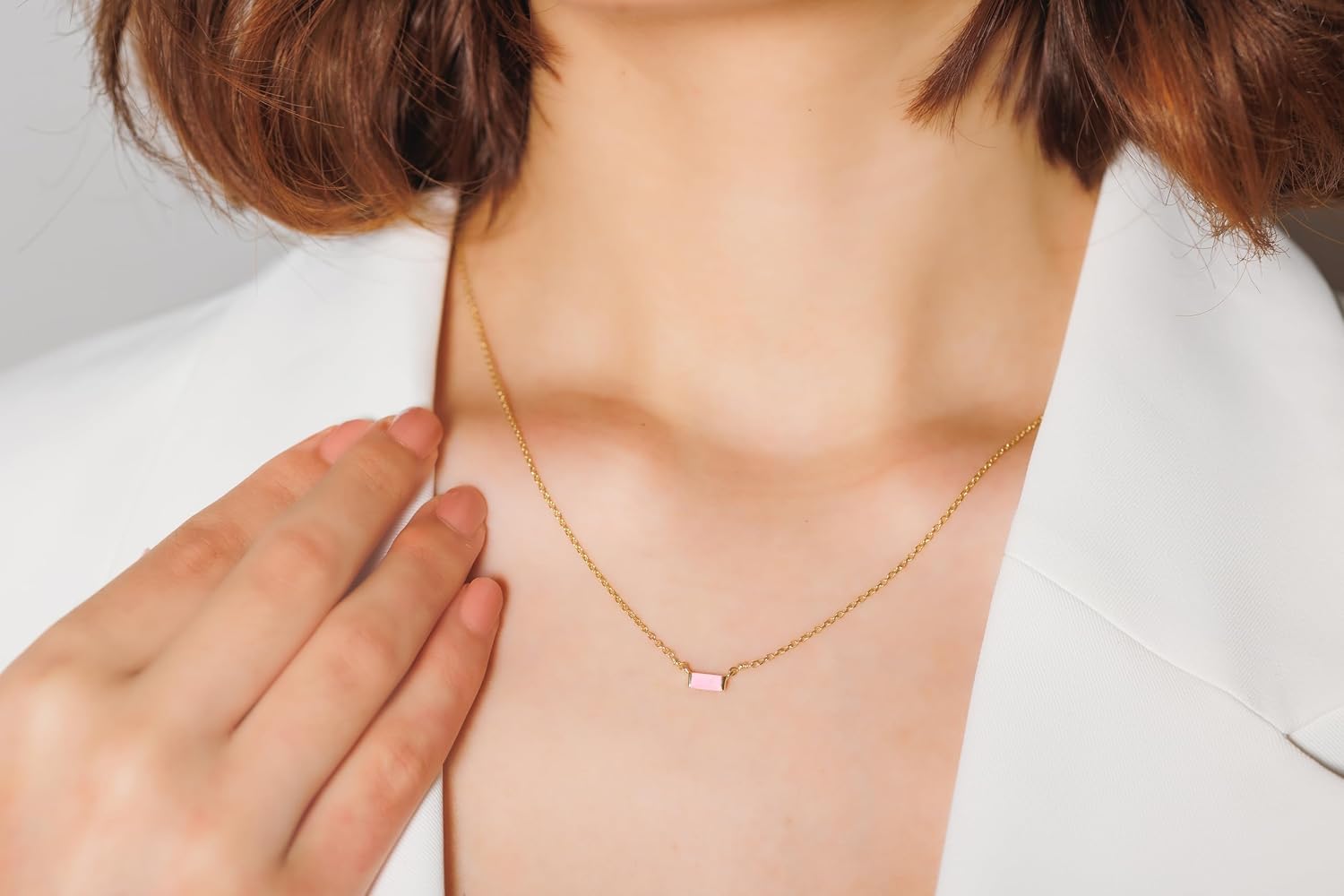 Simple Style 18K Gold Plated Lightning Crystal Rectangle Garnet January Birthstone Necklace Jewelry Set Collection for Women (October Birthstone - Natural Pink Opal, 7)