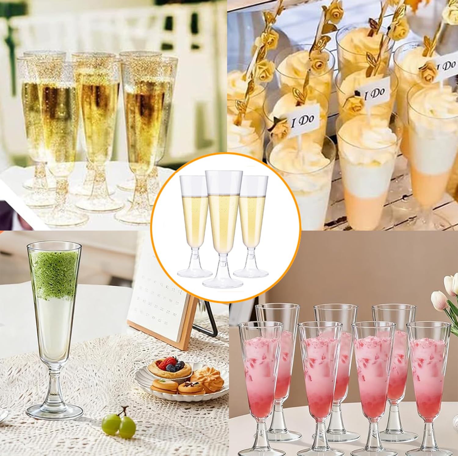 UQMIQURA Sektgläser Plastik, 25 Stück Transparent Champagner Gläser, 150ml Mehrweg Champagnergläser Cocktailgläser für Sektempfang, Hochzeit, Geburtstag, Picknick, Party Küche, Haushalt & Wohnen