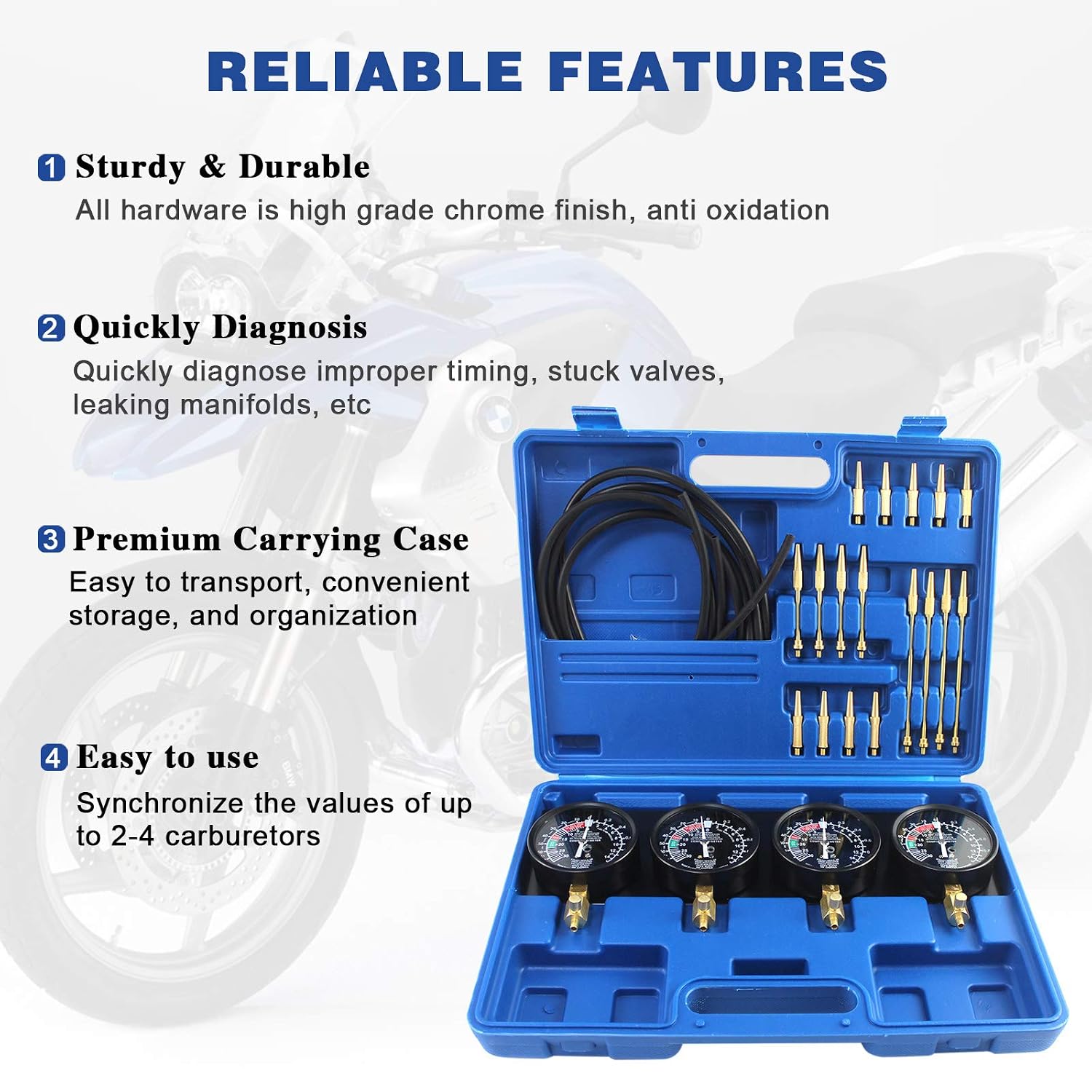 PANGOLIN Universal Motorcycle Fuel Vacuum Carburetor Synchronizer Balancer Carb Sync Balancing Gauge Set Fuel Vacuum Carburetor Synchronize Tool Kit for Honda Yamaha Kawasaki Suzuki GS KZ XS