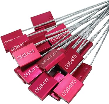 LeadsealsR 200 Red Steel Cable Seals Metal Security Tag Numbered Truck Trailer Seal Anti-Tamper Pull-Tite Security Seal Aluminum Body Transport Shipping Seal Self-Locking Safety Ties ISO 17712