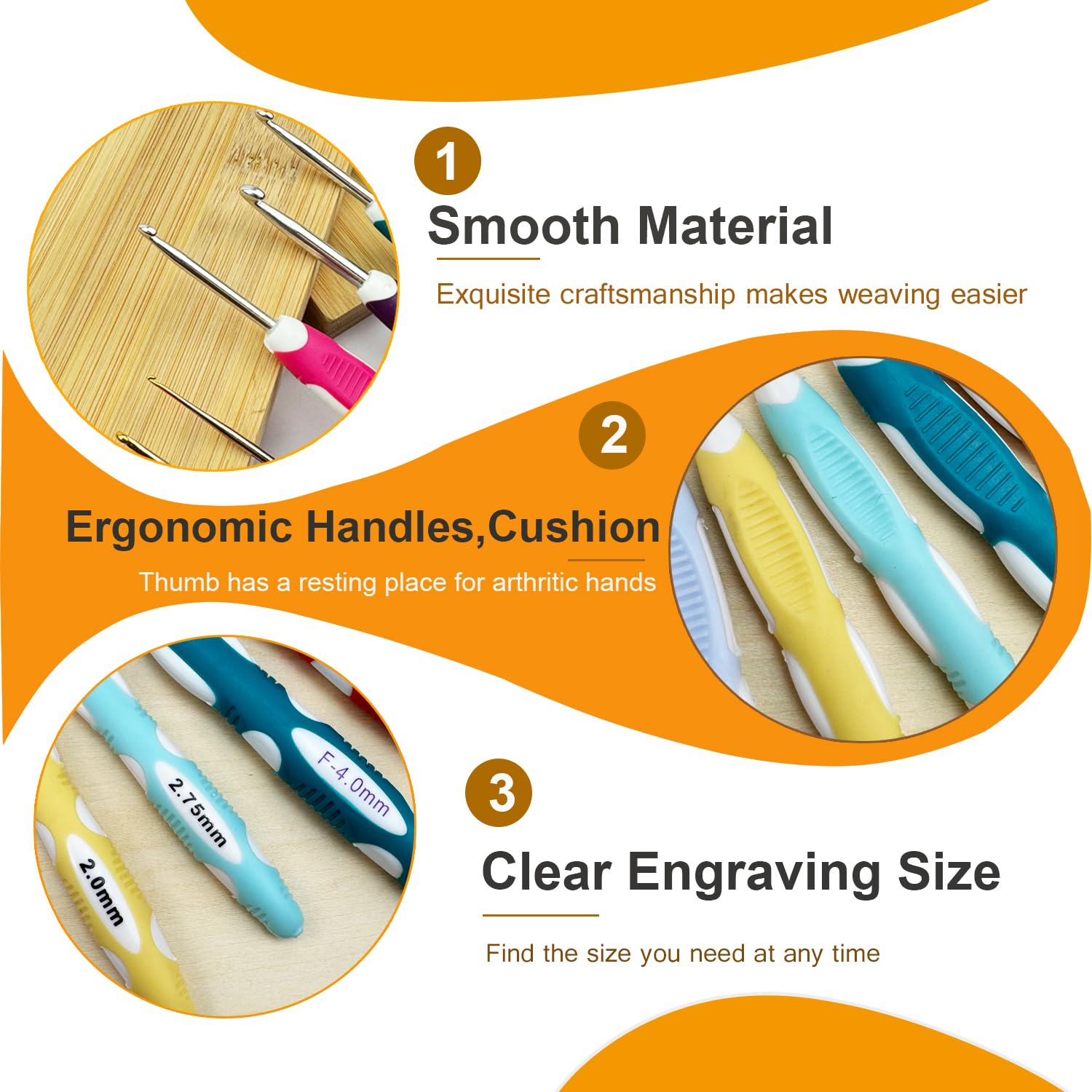 Mdoker 18 Sizes Ergonomic Crochet Hook Set with Case,0.8mm-6mm Crochet Hooks for Arthritic Hands,Crochet Needles for Beginners,Mothers Day Gift,Crochet Lovers