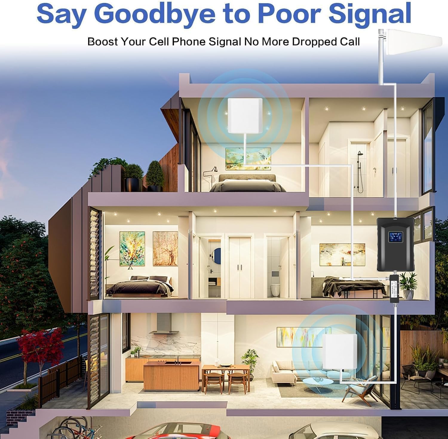 Cell Phone Booster for Home & Multi-Room,Up to 8000 sq ft,Cell Phone Signal Booster for Band 66/25/2/4/5/12/13/17,Boost 5G 4G Data for U.S. Carriers FCC Approved(Light Black)