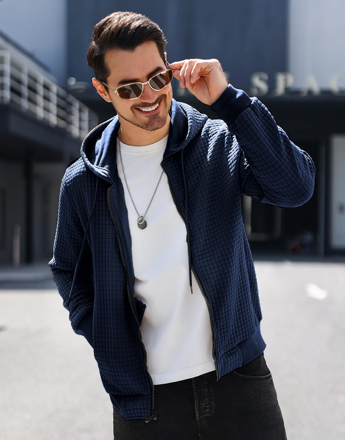 Mens Zip Up Hoodie Full-Zip Sweatshirt Lightweight Loose Fit Hooded Jackets - Image 3