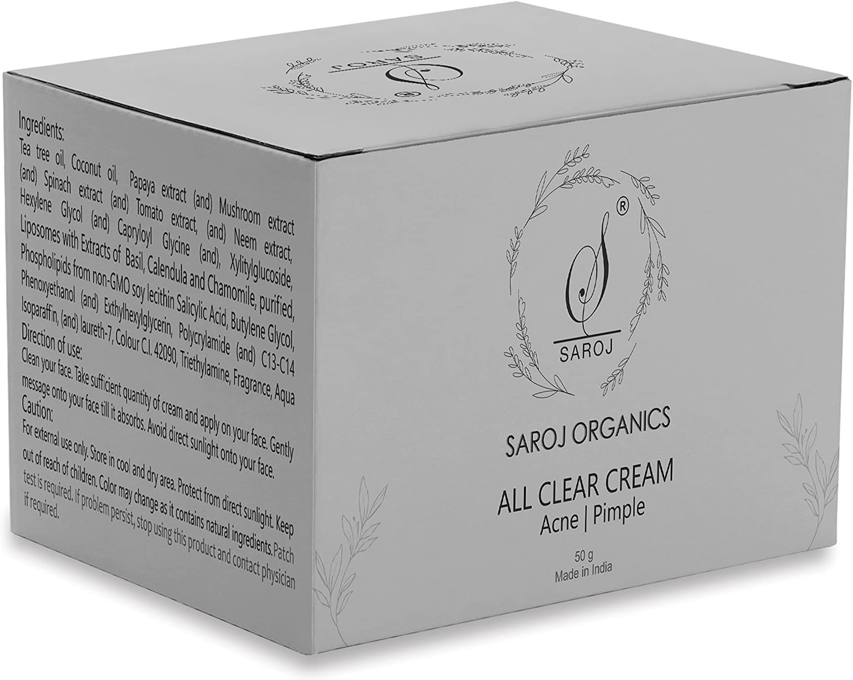 Organics All Clear Cream, 50gm, for acne, pimples, acne scars, open pores, anti acne and blemishes - for men and women