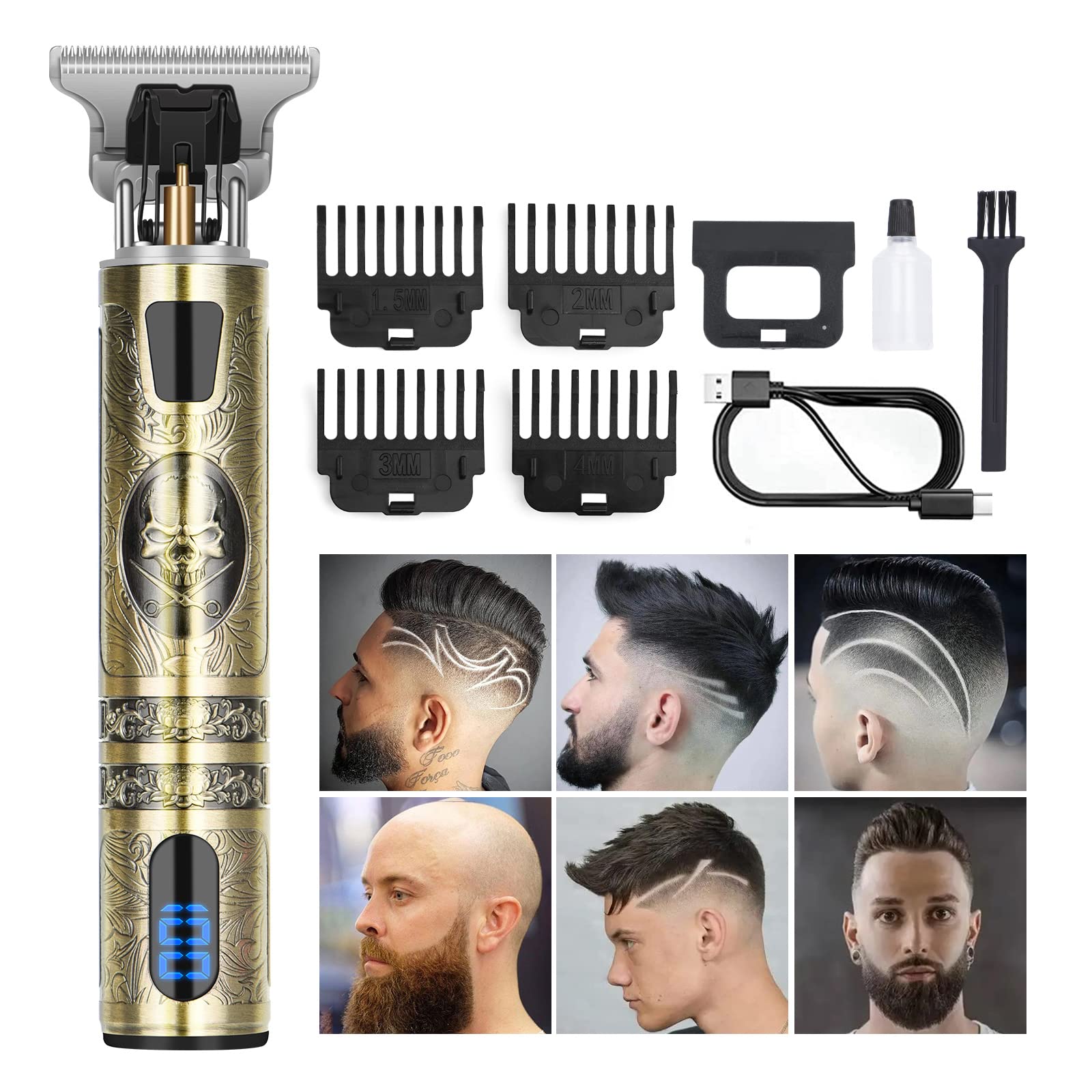 candyfouse Professional Hair Trimmer & Beard Trimmer, Hair Clippers for Men, Cordless Rechargeable Hair Clippers Metal Body Cutting Grooming Kit, Men Gifts