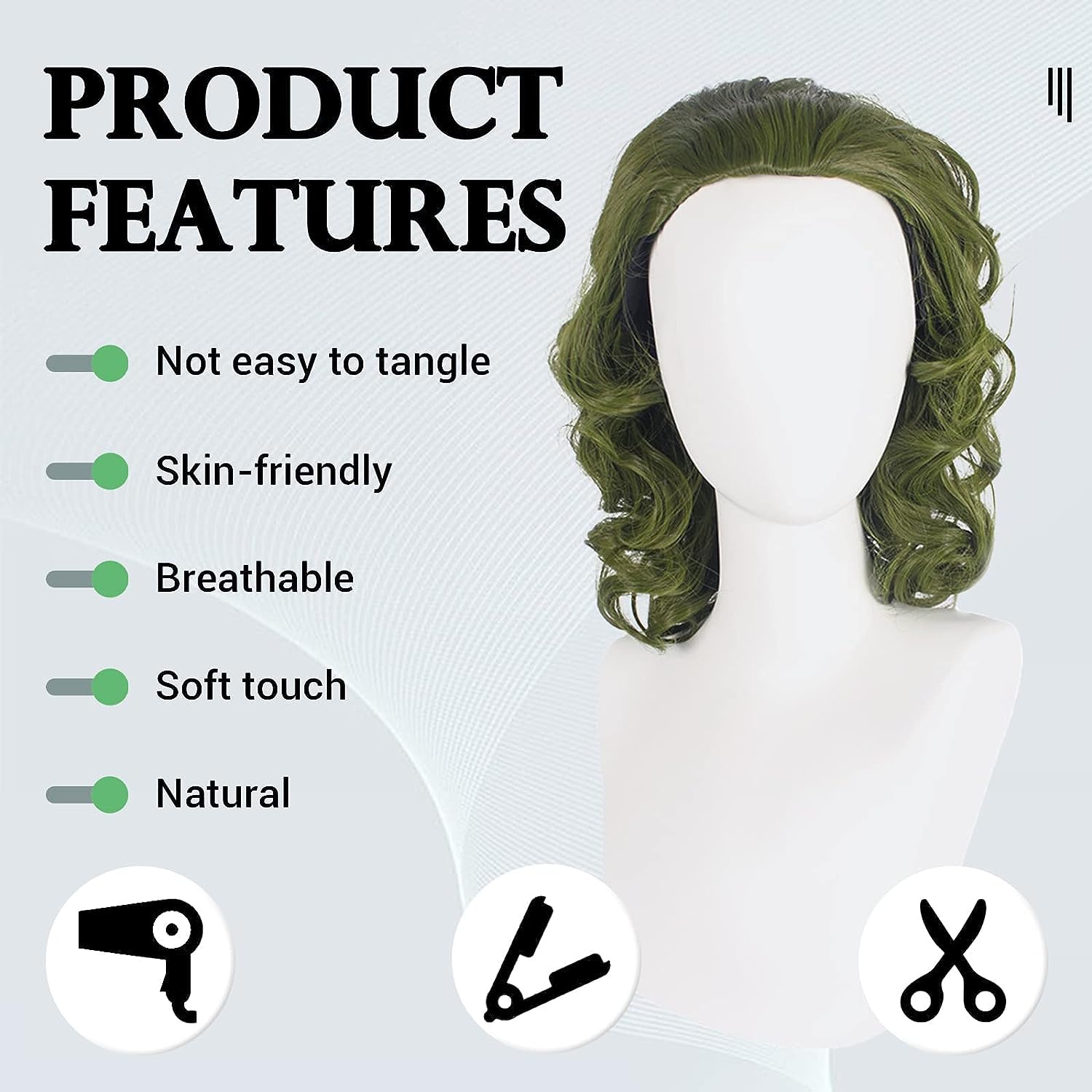 PORSMEER Cosplay Mens Green Fluffy Clown Joker 70s 80s Disco Short Curly Afro Wavy Heat Resistant Synthetic Halloween Cosplay Unisex Wig - Image 2