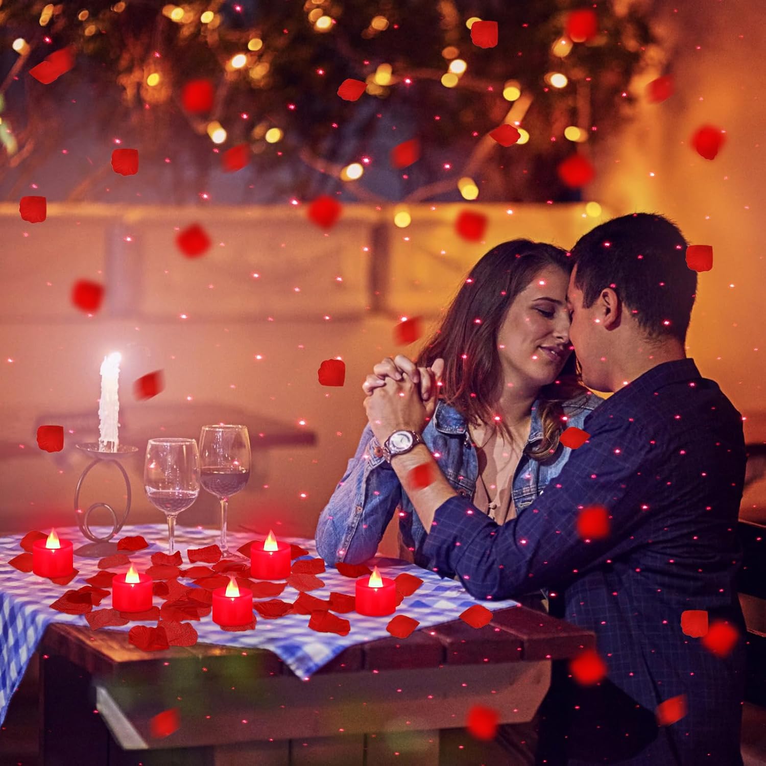 Hanaive 8000 Pcs Artificial Rose Petals with 120 Pcs Flameless LED Tea Light Candles Set Romantic Special Night Decorations for Proposal Anniversary Wedding Party Decor(Red)