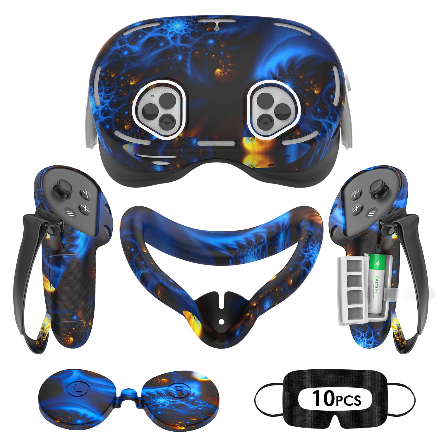 Rechale Silicone Set Compatible With Oculus/Meta Quest 3S - VR Accessories Protective Cover Set Includes Controller Grip, Face Cover, VR Shell (Blaze Blue)