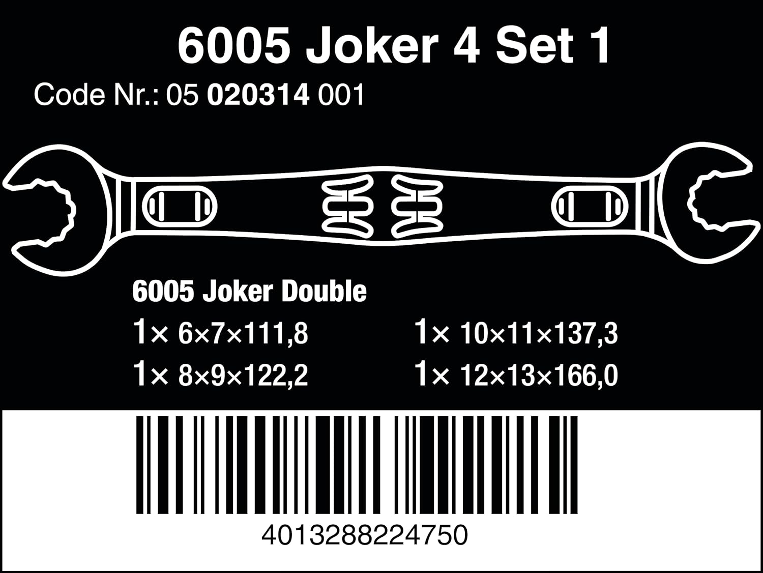 Wera - 05020314001 - Double open-ended wrench set, 6005 Joker 4 Set 1 Double open-ended wrench set, 4 pieces