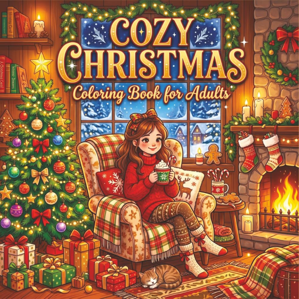 Cozy Christmas Coloring Book for Adults: Cute & Relaxing Holiday Scenes Featuring Cozy Rooms, Sweet Winter Moments, Festive Treats, and Kawaii Christmas Comfort