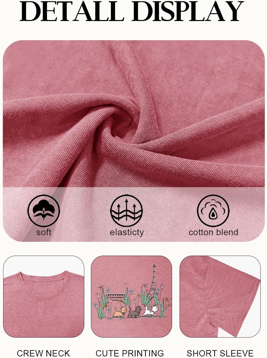 Cat Shirts for Women Magical Tops Flower Graphic Tee Vacation Short Sleeve image 5
