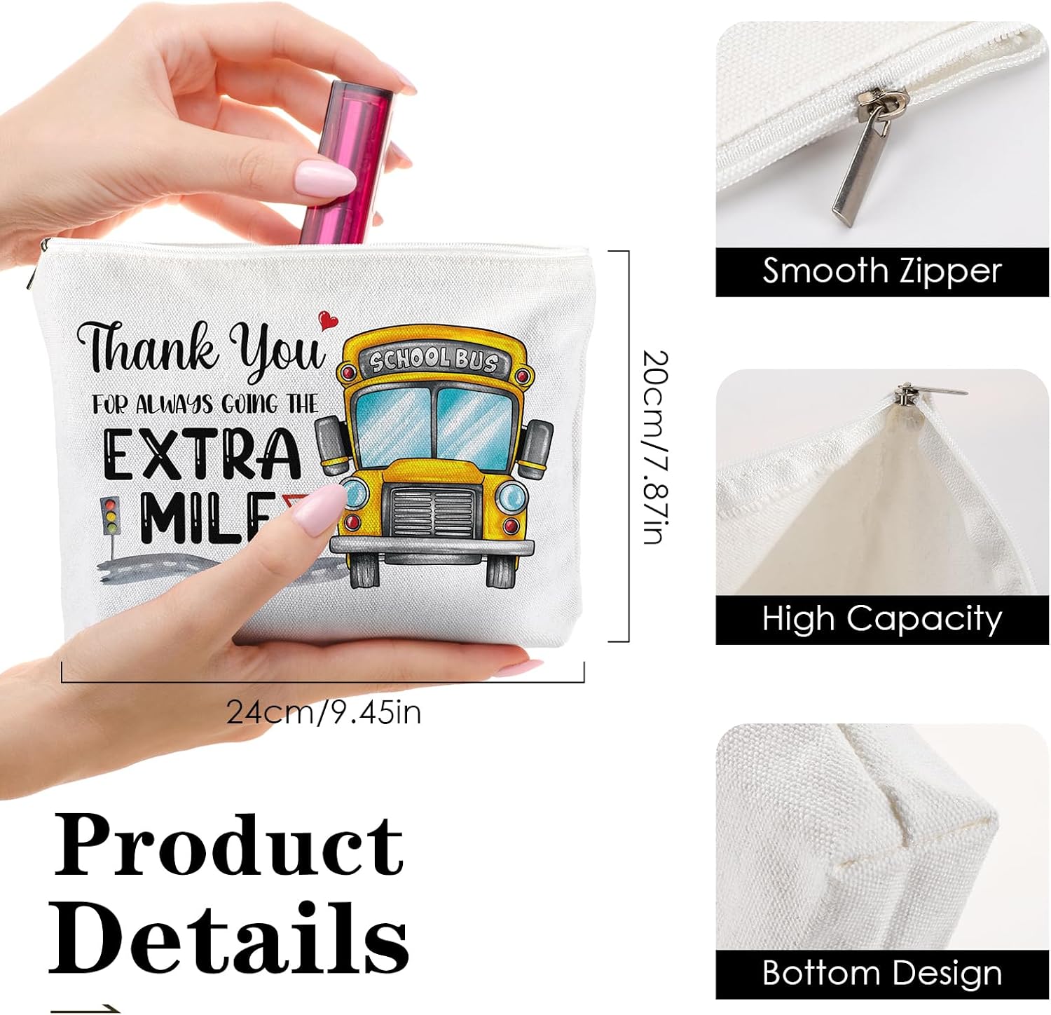 Bus Driver Tote Bag - 2Pcs Canvas Totes Appreciation Gifts Reusable Shopping Accessories with Makeup Bag Set Personalized Gift for Women Bookish Holiday Birthday Mother's Day Graduation - Image 7