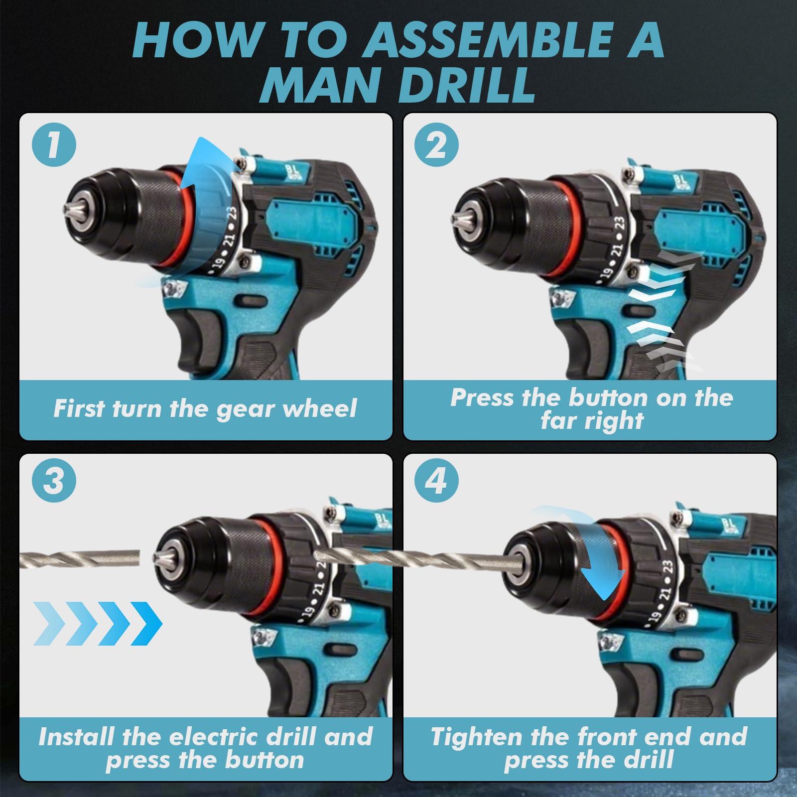 Perceuse Visseuse Sans Fil compatible avec Makita 18V Batterie, Visseuse Devisseuse Sans Fil avec 24 Accessoires, 23+1 Couples, 2 Vitesses (batterie et chargeur non inclus)