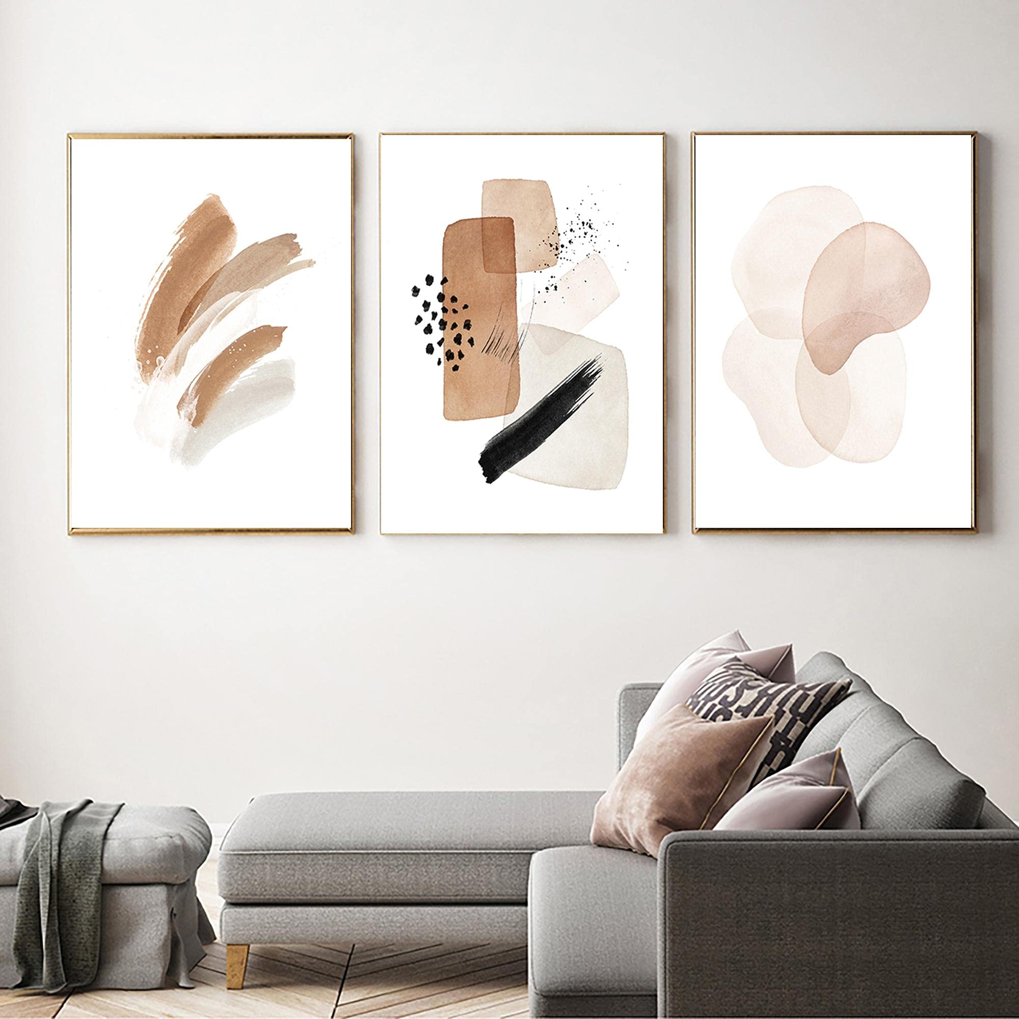 Affiche boho beige salon deco lot de 3 toiles murales abstraites géométriques - 7