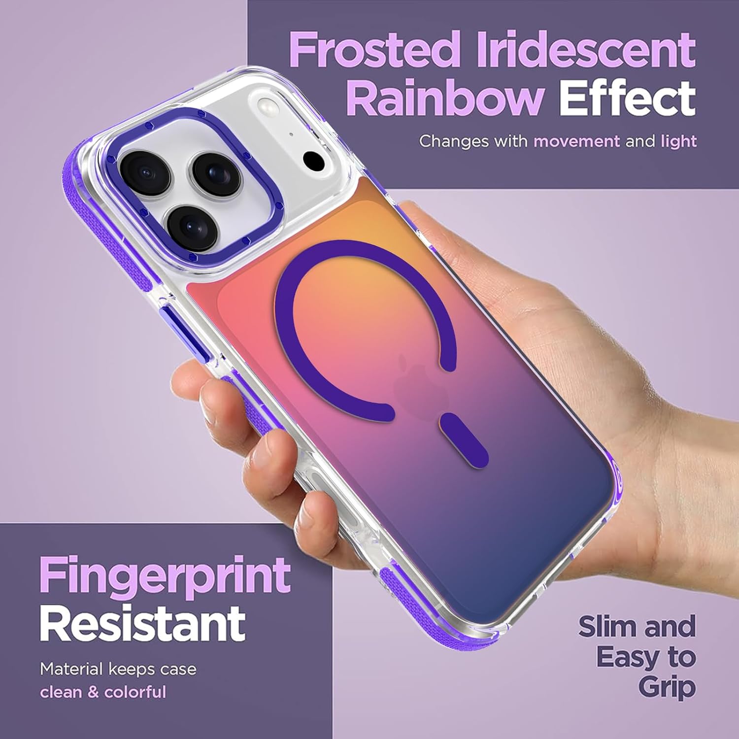 MOWIME Magnetic Case for iPhone 17 Pro [Compatible with Magsafe] [Cute Fashion Fluorescent Design] [1 Screen Protector] Slim Translucent Matte Case for iPhone 17 Pro 6.3" 2025, Purple - Image 4