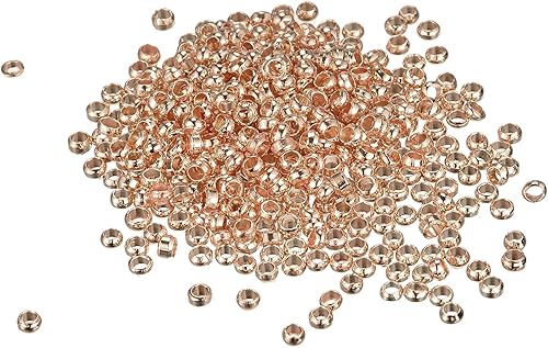 Miniatura 6 de uxcell 1000 cuentas redondas de crimpado, cuentas espaciadoras de extremo de crimpado de 0.079in para hacer pulseras, joyas, oro rosa