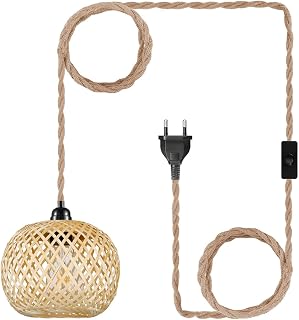 Vintage Hängelampe mit Stecker Boho Rattan Bambus Pendelleuchte