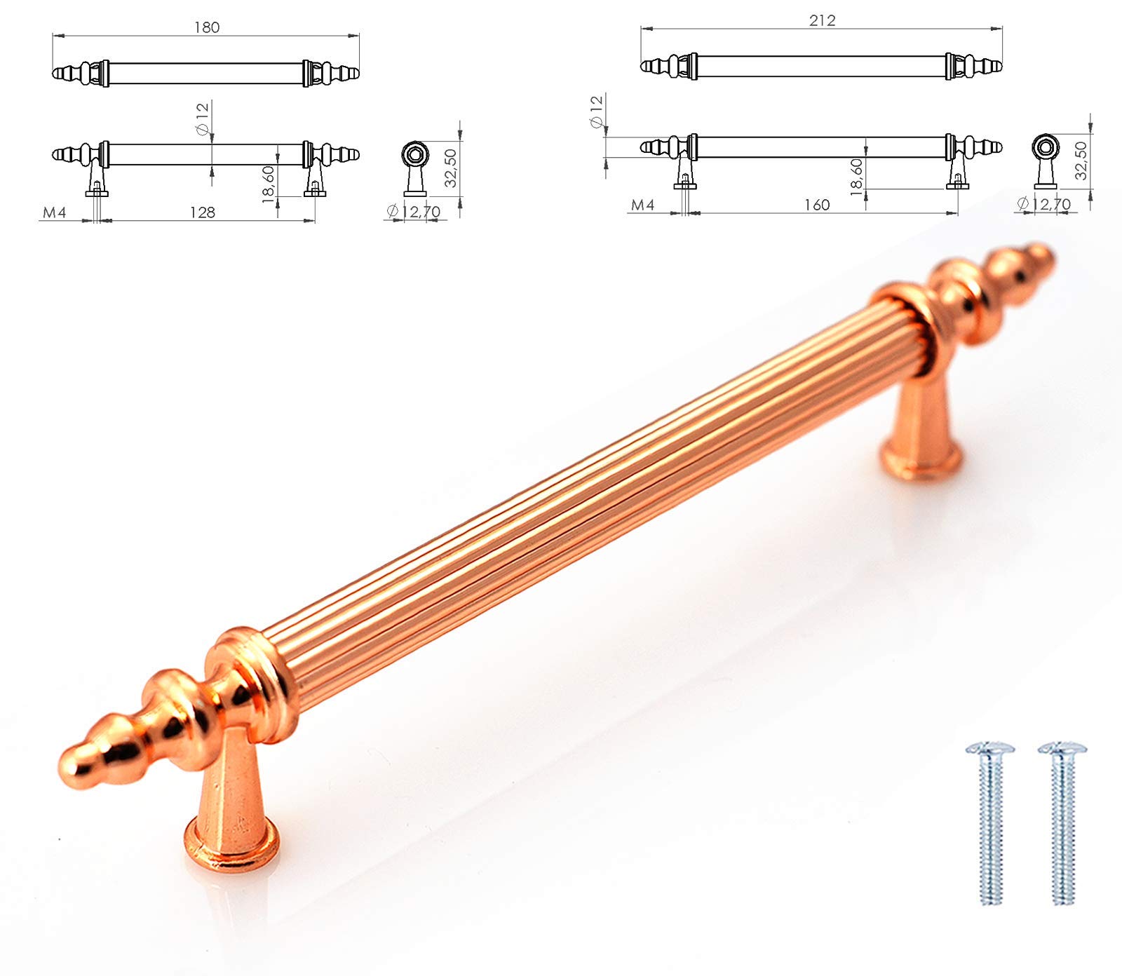 Antique Polished Rose Gold Vintage Traditional Retro Pull Kitchen Bathroom Bedroom Cabinet Door Country Drawer Furniture Handles (128mm Screw Hole to Screw Hole, Polished Gold Rose)