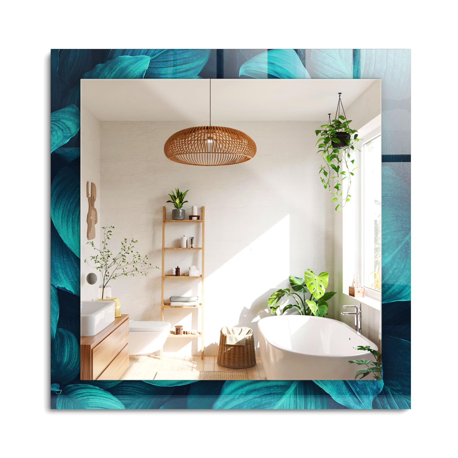 Miroir mural couloir et salle de bain 60x60 miroir rectangulaire cadre vert