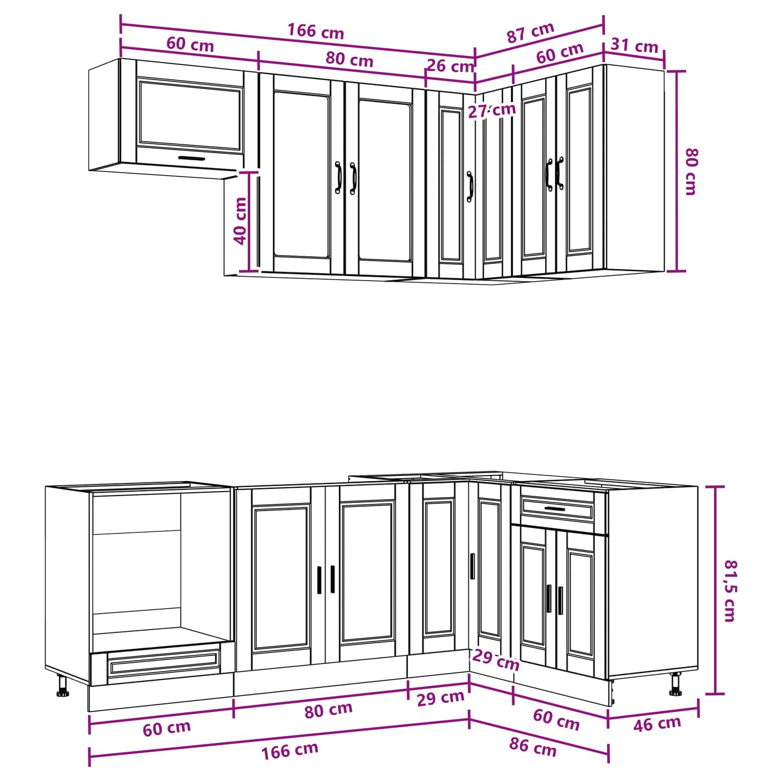 8-teilige Küchenzeile Porto, Küchenschränke Set, Artisan-Eiche | Flexibles Küchenmöbel-Set aus Holzwerkstoff für die Küche, mit verstellbaren Füßen und praktischer Wandsicherung.