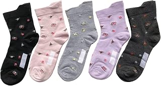 [モードセレクト] ソックス レディース 介護 靴下 5足組 片手で履ける 口ゴムゆったり 綿混 名前が書ける 靴下 施設 病院 花柄 5足セット（色はお任せ） G09