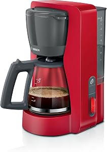 Bosch MyMoment TKA3M134 – Machine à café filtre – réservoir d’eau amovible – arrêt automatique – AromaPlus – fonction Anti-Goutte – maintien au chaud – détartrage facile – Couleur : Rouge