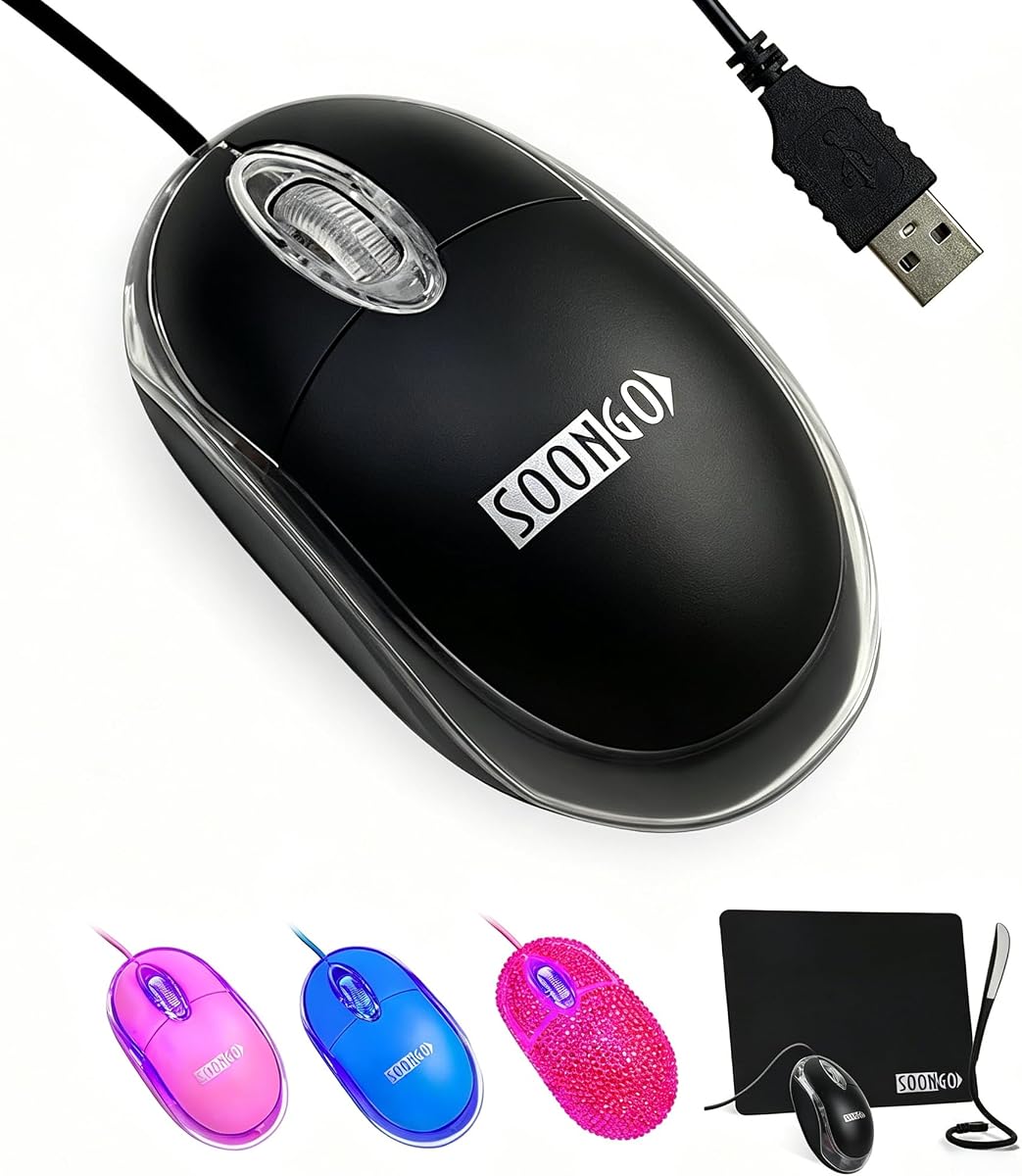 PRONTO GO Wired Mouse-USB Wired Mouse, diseño óptico ergonómico, cable USB de 1,5 M, plug & play para PC/portátil/escritorio (negro)