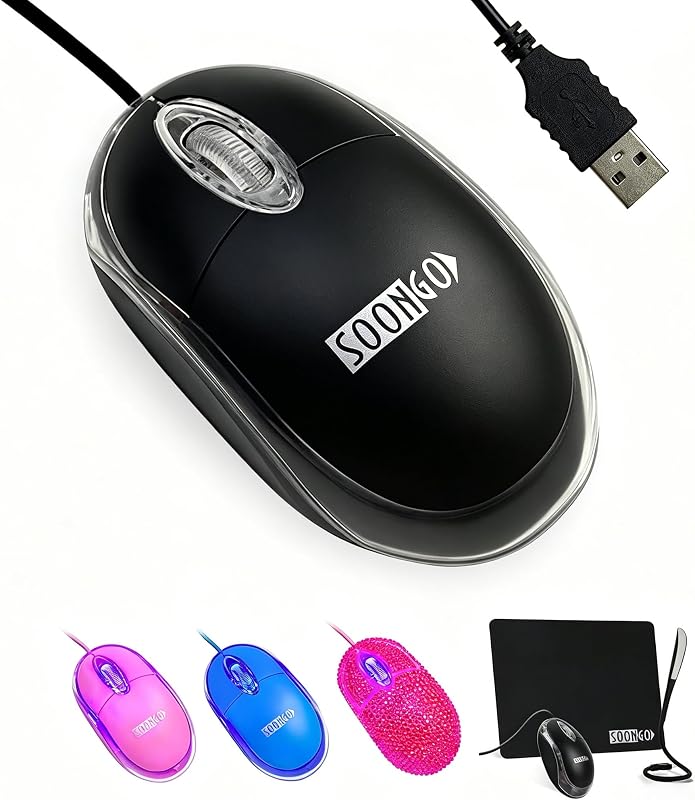 SOON GO Wired Mouse-USB Wired Mouse,Ergonomic Optical Design,1.5M USB Cable, Plug & Play for PC/Laptop/Desktop (Black)