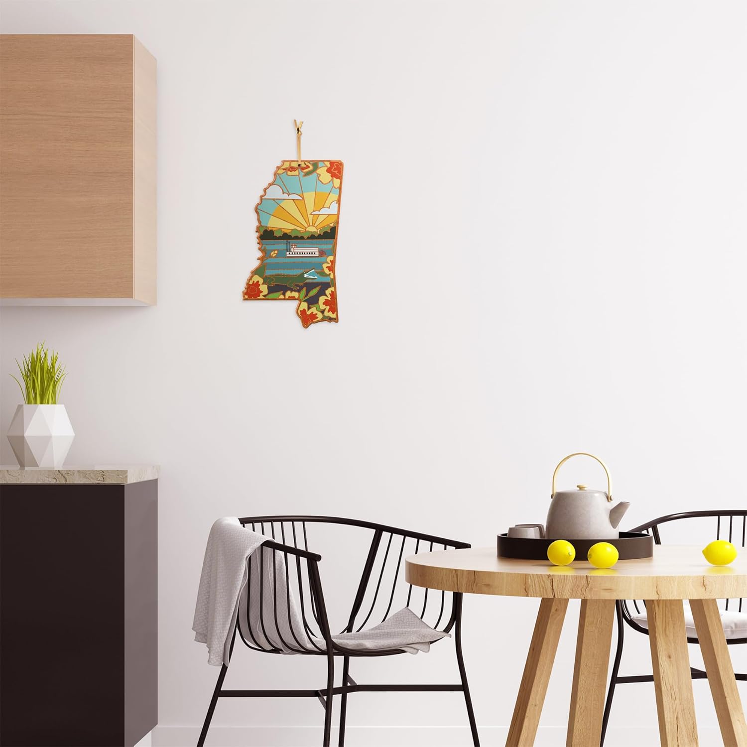 Totally Bamboo Mississippi State Shaped Cutting Board and Charcuterie Serving Platter with Artwork by Summer Stokes, Includes Hang Tie for Wall Display - Image 4